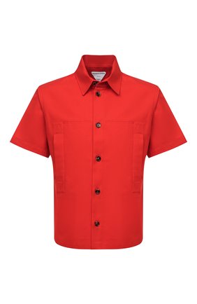 Мужская хлопковая рубашка BOTTEGA VENETA красного цвета, арт. 661550/V0W30 | Фото 1 (Рукава: Короткие; Материал внешний: Хлопок; Длина (для топов): Стандартные; Случай: Повседневный; Воротник: Кент; Стили: Минимализм; Принт: Однотонные; Региональные ограничения белый список (Axapta Mercury): RU)