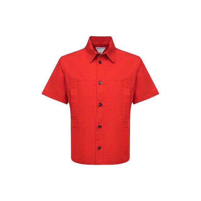 Хлопковая рубашка Bottega Veneta красного цвета