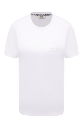 Женская хлопковая футболка FENDI белого цвета по цене 46500 руб., арт. FS7254 AFLD | Фото 1 Женская хлопковая футболка FENDI белого цвета, арт. FS7254 AFLD | Фото 1