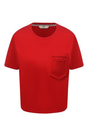 Женская хлопковая футболка FENDI красного цвета по цене 49800 руб., арт. FS7389 AFLD | Фото 1 Женская хлопковая футболка FENDI красного цвета, арт. FS7389 AFLD | Фото 1