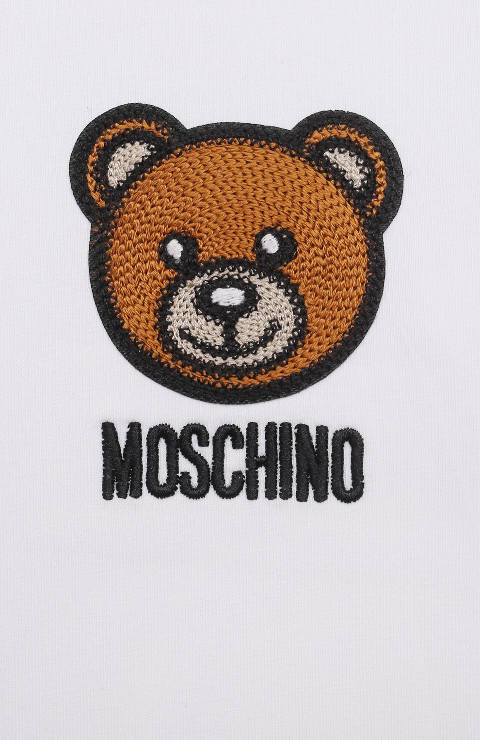 Детский хлопковая футболка MOSCHINO белого цвета по цене 6180 руб., арт. MUM02E/LBA10 | Фото 3 Детский хлопковая футболка MOSCHINO белого цвета, арт. MUM02E/LBA10 | Фото 3