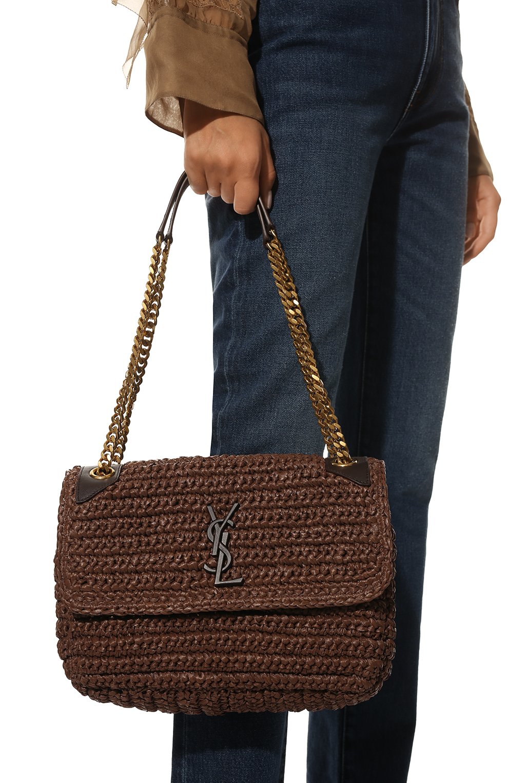 Женская сумка niki medium SAINT LAURENT коричневого цвета, арт. 633187/GG66W | Фото 2 (Сумки-технические: Сумки через плечо; Ремень/цепочка: С цепочкой, На ремешке; Размер: medium; Материал: Текстиль)
