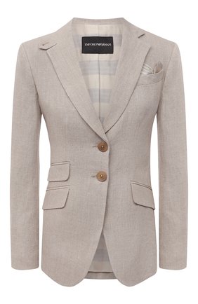 Женский льняной жакет EMPORIO ARMANI бежевого цвета по цене 73050 руб., арт. ANG40T/A2026 | Фото 1 Женский льняной жакет EMPORIO ARMANI бежевого цвета, арт. ANG40T/A2026 | Фото 1