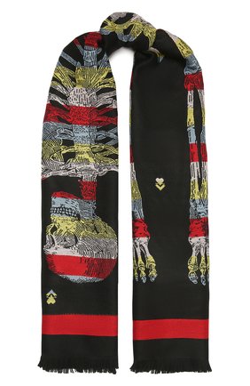 Женский шерстяной шарф ALEXANDER MCQUEEN черного цвета, арт. 656749/3200Q | Фото 1 (Материал: Шерсть, Текстиль)