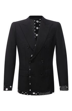 Мужской пиджак из шерсти и шелка DOLCE & GABBANA черного цвета по цене 262500 руб., арт. G2PL1T/FU3LS | Фото 1 Мужской пиджак из шерсти и шелка DOLCE & GABBANA черного цвета, арт. G2PL1T/FU3LS | Фото 1 (Рукава: Длинные; Материал подклада: Шелк; Длина (для топов): Стандартные; Материал внешний: Шерсть; Пиджаки М: Приталенный; Стили: Ретро, Классический; 1-2-бортные: Двубортные; Случай: Коктейльный)