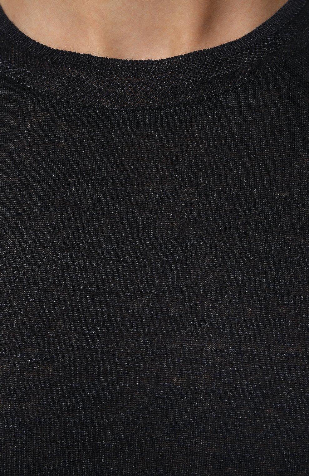 Мужская льняная футболка LORO PIANA темно-синего цвета, арт. FAL5748 | Фото 5 (Принт: Без принта; Рукава: Короткие; Длина (для топов): Стандартные; Региональные ограничения белый список (Axapta Mercury): RU; Материал внешний: Лен; Стили: Кэжуэл)