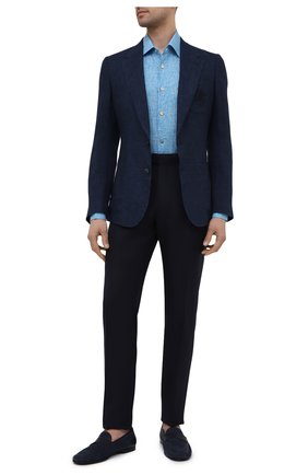 Мужские брюки из шерсти и льна ERMENEGILDO ZEGNA темно-синего цвета по цене 46750 руб., арт. 918F05/75FA12 | Фото 2 Мужские брюки из шерсти и льна ERMENEGILDO ZEGNA темно-синего цвета, арт. 918F05/75FA12 | Фото 2