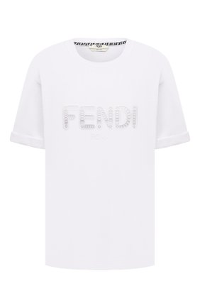 Женская хлопковая футболка FENDI белого цвета по цене 59900 руб., арт. FS7375 AFLT | Фото 1 Женская хлопковая футболка FENDI белого цвета, арт. FS7375 AFLT | Фото 1