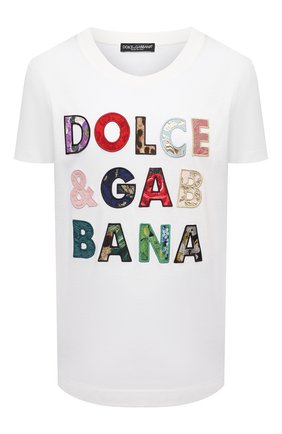 Женская хлопковая футболка DOLCE & GABBANA белого цвета по цене 73050 руб., арт. F8N17Z/G7YMQ | Фото 1 Женская хлопковая футболка DOLCE & GABBANA белого цвета, арт. F8N17Z/G7YMQ | Фото 1