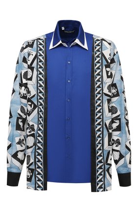 Мужская хлопковая рубашка DOLCE & GABBANA синего цвета по цене 95000 руб., арт. G5IN2T/GEQ46 | Фото 1 Мужская хлопковая рубашка DOLCE & GABBANA синего цвета, арт. G5IN2T/GEQ46 | Фото 1 (Рукава: Длинные; Длина (для топов): Стандартные; Материал внешний: Хлопок; Случай: Повседневный; Стили: Кэжуэл; Рубашки М: Classic Fit; Принт: С принтом; Манжеты: На пуговицах; Воротник: Кент)