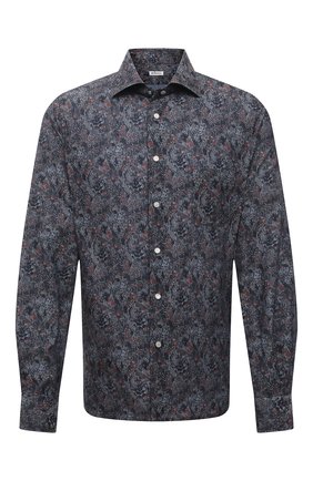 Мужская хлопковая рубашка KITON синего цвета по цене 94750 руб., арт. UMCNERCH0767303 | Фото 1 Мужская хлопковая рубашка KITON синего цвета, арт. UMCNERCH0767303 | Фото 1 (Стили: Кэжуэл; Случай: Повседневный; Длина (для топов): Стандартные; Рубашки М: Regular Fit; Рукава: Длинные; Материал внешний: Хлопок; Манжеты: На кнопках; Воротник: Акула; Big sizes: Big Sizes; Принт: С принтом; Региональные ограничения белый список (Axapta Mercury): RU)