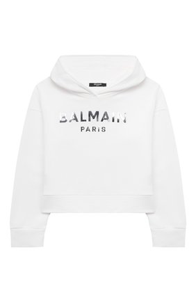 Детский хлопковое худи BALMAIN белого цвета по цене 38750 руб., арт. 6M4010 | Фото 1 Детский хлопковое худи BALMAIN белого цвета, арт. 6M4010 | Фото 1 (Рукава: Длинные; Материал внешний: Хлопок; Региональные ограничения белый список (Axapta Mercury): RU; Девочки Кросс-КТ: Худи-одежда; Ростовка одежда: 10 - 11 лет | 140 - 146см, 12 лет | 152 см, 13 - 15 лет | 158 см, 16 лет | 164 см, 8 лет | 128 см)