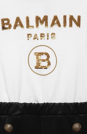 Детский комбинезон BALMAIN черно-белого цвета по цене 42350 руб., арт. 6O1849 | Фото 3 Детский комбинезон BALMAIN черно-белого цвета, арт. 6O1849 | Фото 3