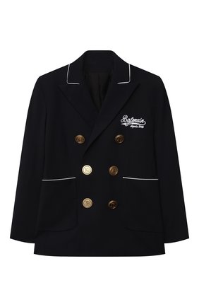 Детский шерстяной жакет BALMAIN синего цвета по цене 123500 руб., арт. 6O2584 | Фото 1 Детский шерстяной жакет BALMAIN синего цвета, арт. 6O2584 | Фото 1
