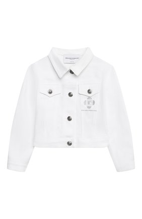 Детская джинсовая куртка ERMANNO SCERVINO белого цвета по цене 25250 руб., арт. ESFGB008 CE92 WSUNI1/3A-4A | Фото 1 Детская джинсовая куртка ERMANNO SCERVINO белого цвета, арт. ESFGB008 CE92 WSUNI1/3A-4A | Фото 1 (Рукава: Длинные; Материал внешний: Хлопок, Деним; Кросс-КТ: Деним, Сезон: лето; Региональные ограничения белый список (Axapta Mercury): RU; Ростовка одежда: 4 года | 104 см)