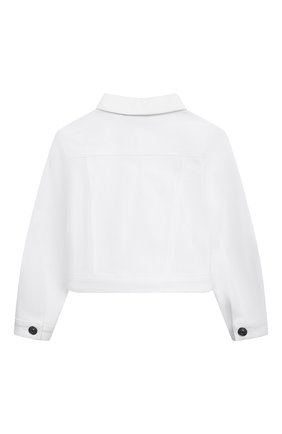 Детская джинсовая куртка ERMANNO SCERVINO белого цвета по цене 25250 руб., арт. ESFGB008 CE92 WSUNI1/3A-4A | Фото 2 Детская джинсовая куртка ERMANNO SCERVINO белого цвета, арт. ESFGB008 CE92 WSUNI1/3A-4A | Фото 2 (Рукава: Длинные; Материал внешний: Хлопок, Деним; Кросс-КТ: Деним, Сезон: лето; Региональные ограничения белый список (Axapta Mercury): RU; Ростовка одежда: 4 года | 104 см)