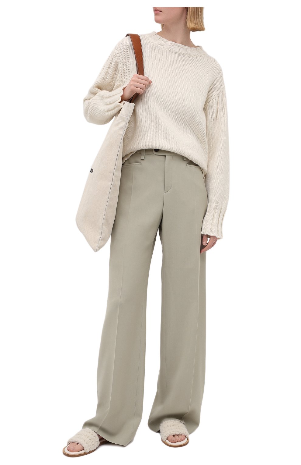 Женские шерстяные брюки CHLOÉ светло-зеленого цвета, арт. CHC21UPA17166 | Фото 2 (Длина (брюки, джинсы): Удлиненные; Силуэт Ж (брюки и джинсы): Широкие; Материал внешний: Шерсть; Женское Кросс-КТ: Брюки-одежда; Региональные ограничения белый список (Axapta Mercury): RU; Материал подклада: Вискоза; Стили: Кэжуэл)