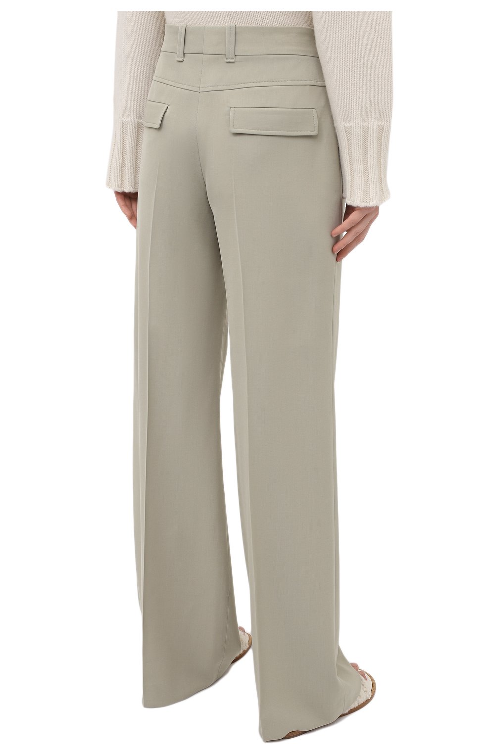 Женские шерстяные брюки CHLOÉ светло-зеленого цвета, арт. CHC21UPA17166 | Фото 4 (Длина (брюки, джинсы): Удлиненные; Силуэт Ж (брюки и джинсы): Широкие; Материал внешний: Шерсть; Женское Кросс-КТ: Брюки-одежда; Региональные ограничения белый список (Axapta Mercury): RU; Материал подклада: Вискоза; Стили: Кэжуэл)