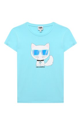 Детская хлопковая футболка KARL LAGERFELD KIDS голубого цвета по цене 6470 руб., арт. Z15292 | Фото 1 Детская хлопковая футболка KARL LAGERFELD KIDS голубого цвета, арт. Z15292 | Фото 1