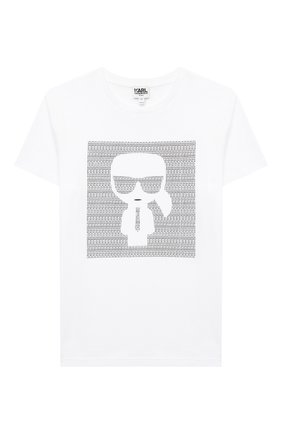 Детская хлопковая футболка KARL LAGERFELD KIDS белого цвета по цене 5930 руб., арт. Z25277 | Фото 1 Детская хлопковая футболка KARL LAGERFELD KIDS белого цвета, арт. Z25277 | Фото 1