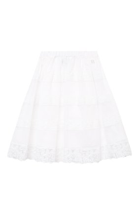 Детская хлопковая юбка ERMANNO SCERVINO белого цвета по цене 26150 руб., арт. ESFG0010 CA17 WSUNI1/3A-4A | Фото 1 Детская хлопковая юбка ERMANNO SCERVINO белого цвета, арт. ESFG0010 CA17 WSUNI1/3A-4A | Фото 1 (Случай: Повседневный, Вечерний; Материал внешний: Хлопок; Материал подклада: Хлопок; Региональные ограничения белый список (Axapta Mercury): RU; Ростовка одежда: 4 года | 104 см)