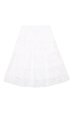 Детская хлопковая юбка ERMANNO SCERVINO белого цвета по цене 26150 руб., арт. ESFG0010 CA17 WSUNI1/3A-4A | Фото 2 Детская хлопковая юбка ERMANNO SCERVINO белого цвета, арт. ESFG0010 CA17 WSUNI1/3A-4A | Фото 2 (Случай: Повседневный, Вечерний; Материал внешний: Хлопок; Материал подклада: Хлопок; Региональные ограничения белый список (Axapta Mercury): RU; Ростовка одежда: 4 года | 104 см)