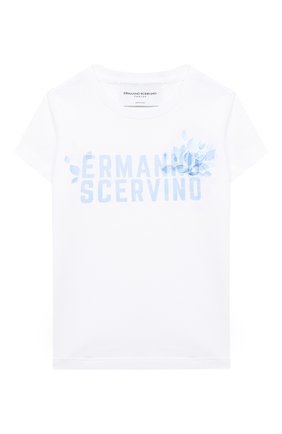 Детская хлопковая футболка ERMANNO SCERVINO белого цвета по цене 9530 руб., арт. ESFTS012 JE95 WSUNI1/3A-4A | Фото 1 Детская хлопковая футболка ERMANNO SCERVINO белого цвета, арт. ESFTS012 JE95 WSUNI1/3A-4A | Фото 1 (Рукава: Короткие; Материал внешний: Хлопок; Девочки Кросс-КТ: футболка-одежда; Региональные ограничения белый список (Axapta Mercury): RU; Ростовка одежда: 4 года | 104 см)