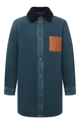 Мужская джинсовая куртка LOEWE синего цвета, арт. H526Y05W13 | Фото 1 (Кросс-КТ: Деним, Куртка; Рукава: Длинные; Материал внешний: Хлопок, Деним; Материал утеплителя: Шерсть; Стили: Кэжуэл; Длина (верхняя одежда): До середины бедра)