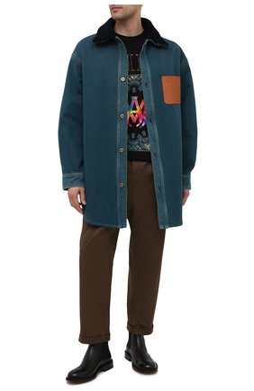 Мужская джинсовая куртка LOEWE синего цвета, арт. H526Y05W13 | Фото 2 (Кросс-КТ: Деним, Куртка; Рукава: Длинные; Материал внешний: Хлопок, Деним; Материал утеплителя: Шерсть; Стили: Кэжуэл; Длина (верхняя одежда): До середины бедра)