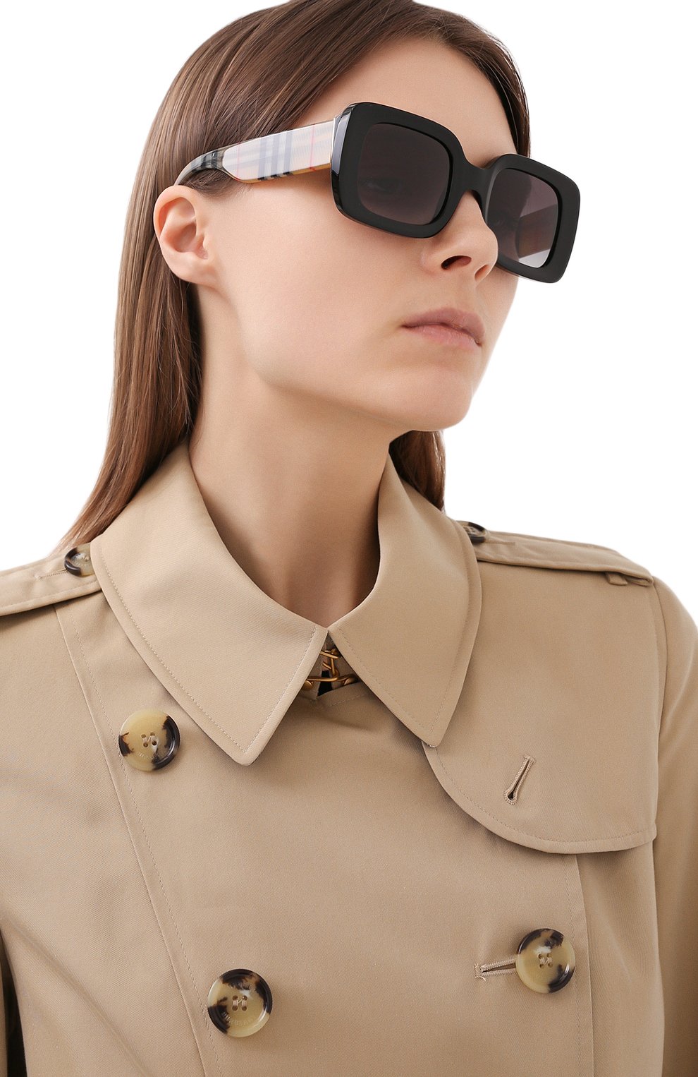 Женские солнцез ащитные очки BURBERRY черного цвета, арт. 4327-37578G | Фото 2 (Региональные ограничения белый список (Axapta Mercury): RU; Тип очков: С/з; Очки форма: Квадратные, Прямоугольные; Оптика Гендер: оптика-женское)