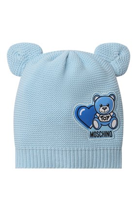 Детского хлопковая шапка MOSCHINO голубого цвета по цене 6180 руб., арт. MUX03F/LHE13 | Фото 1 Детского хлопковая шапка MOSCHINO голубого цвета, арт. MUX03F/LHE13 | Фото 1
