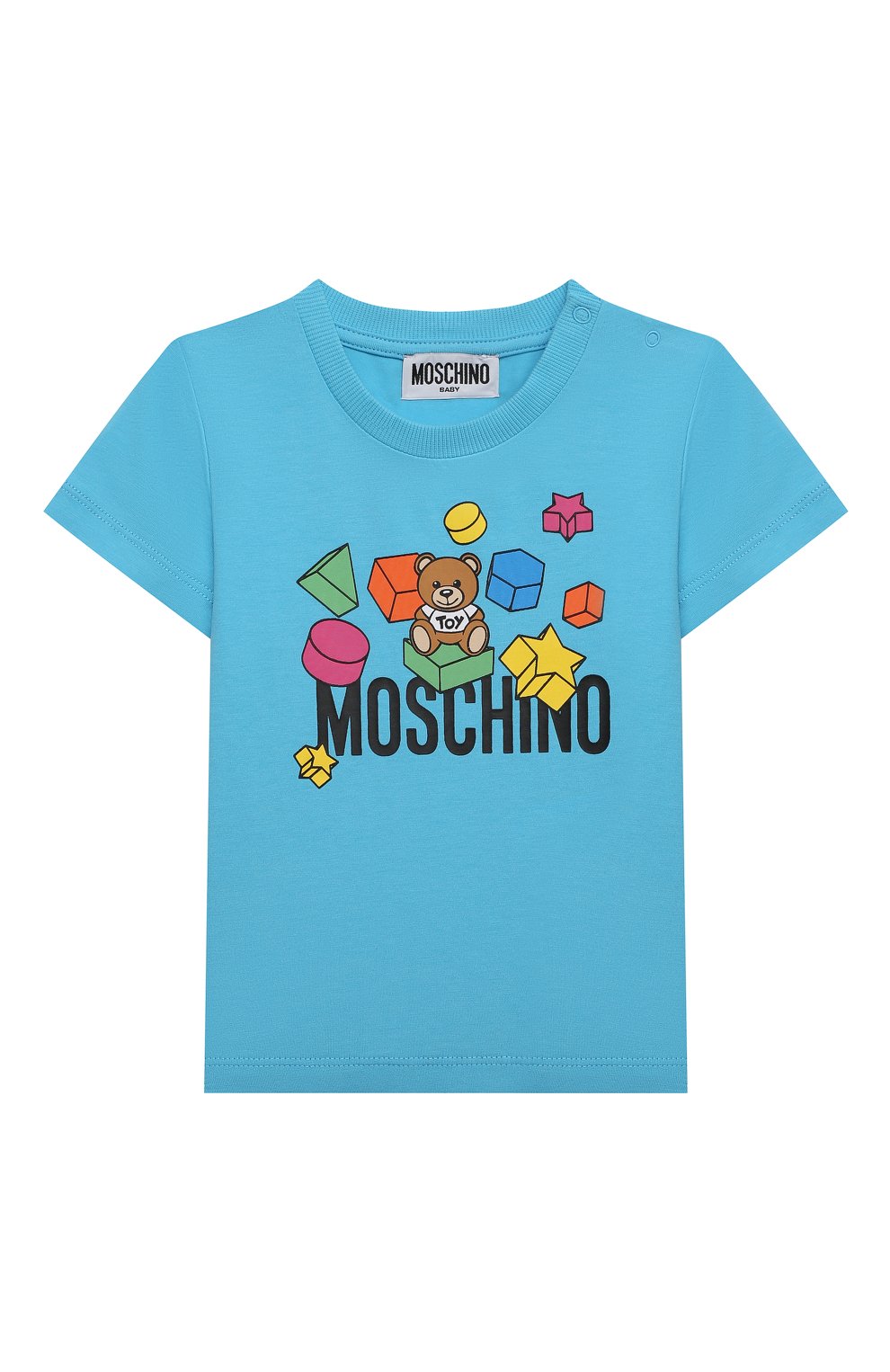 Детский хлопковая футболка MOSCHINO голубого цвета, арт. MRM02A/LBA08 | Фото 1