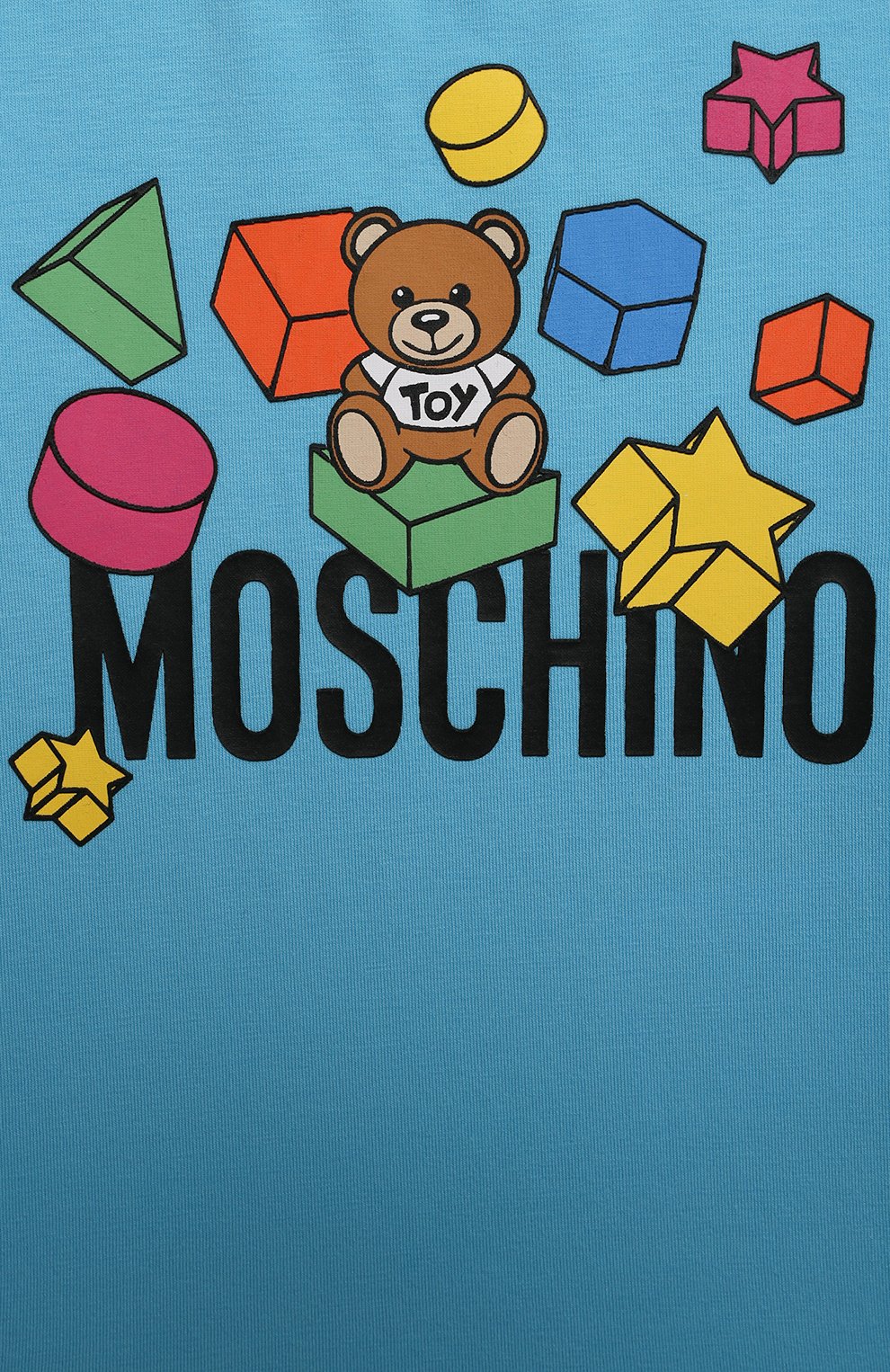 Детский хлопковая футболка MOSCHINO голубого цвета по цене 6845 руб., арт. MRM02A/LBA08 | Фото 3 Детский хлопковая футболка MOSCHINO голубого цвета, арт. MRM02A/LBA08 | Фото 3