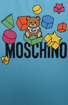 Детский хлопковая футболка MOSCHINO голубого цвета по цене 6845 руб., арт. MRM02A/LBA08 | Фото 3 Детский хлопковая футболка MOSCHINO голубого цвета, арт. MRM02A/LBA08 | Фото 3