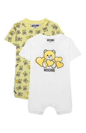 Детское комплект из двух комбинезонов MOSCHINO желтого цвета по цене 14700 руб., арт. MMY02P/LAB22 | Фото 1 Детское комплект из двух комбинезонов MOSCHINO желтого цвета, арт. MMY02P/LAB22 | Фото 1 (Материал внешний: Хлопок; Рукава: Короткие; Ростовка одежда: 0 - 3 мес | 50 - 60 см, 12 мес | 80 см, 3 мес | 62 см, 6 мес | 68 см, 9 мес | 74 см)
