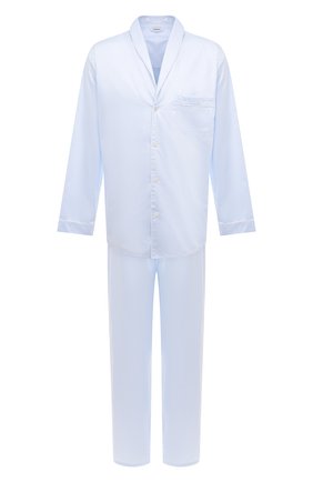 Мужская хлопковая пижама ZIMMERLI голубого цвета, арт. 4737-75016 | Фото 1 (Рукава: Длинные; Длина (для топов): Стандартные; Материал внешний: Хлопок; Кросс-КТ: домашняя одежда; Длина (брюки, джинсы): Укороченные)