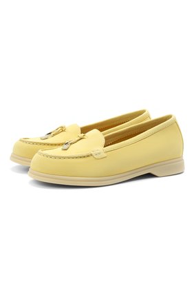 Детские замшевые лоферы LORO PIANA желтого цвета, арт. FAI1634 | Фото 1 (Материал внутренний: Натуральная кожа; Материал внешний: Кожа; Девочки-школьная форма: Классическая обувь; Региональные ограничения белый список (Axapta Mercury): RU)