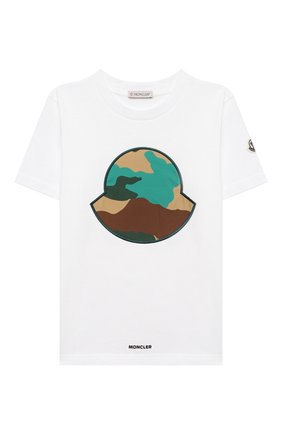 Детская хлопковая футболка MONCLER белого цвета по цене 13250 руб., арт. G1-954-8C759-20-83907/4-6A | Фото 1 Детская хлопковая футболка MONCLER белого цвета, арт. G1-954-8C759-20-83907/4-6A | Фото 1