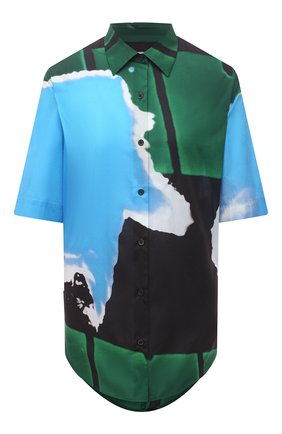 Женская хлопковая рубашка DRIES VAN NOTEN голубого цвета, арт. 211-10781-2063 | Фото 1 (Материал внешний: Хлопок; Стили: Романтичный; Длина (для топов): Удлиненные; Принт: С принтом; Женское Кросс-КТ: Рубашка-одежда; Рукава: Короткие; Региональные ограничения белый список (Axapta Mercury): RU)
