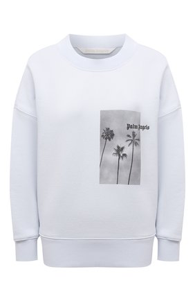 Женский хлопковый свитшот PALM ANGELS голубого цвета по цене 32550 руб., арт. PWBA017S21FLE0064410 | Фото 1 Женский хлопковый свитшот PALM ANGELS голубого цвета, арт. PWBA017S21FLE0064410 | Фото 1