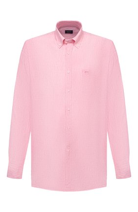 Мужская льняная рубашка PAUL&SHARK розового цвета, арт. 21413066/F7E | Фото 1 (Материал внешний: Лен; Случай: Повседневный; Принт: Полоска; Воротник: Button down; Стили: Кэжуэл; Big sizes: Big Sizes; Рубашки М: Regular Fit; Манжеты: На пуговицах; Рукава: Длинные; Длина (для топов): Удлиненные)