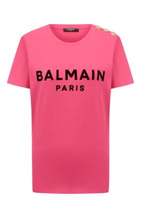 Женская хлопковая футболка BALMAIN фуксия цвета по цене 28450 руб., арт. VF0EF005/B044 | Фото 1 Женская хлопковая футболка BALMAIN фуксия цвета, арт. VF0EF005/B044 | Фото 1 (Длина (для топов): Стандартные; Материал внешний: Хлопок; Стили: Спорт-шик; Женское Кросс-КТ: Футболка-одежда; Принт: С принтом; Рукава: Короткие)