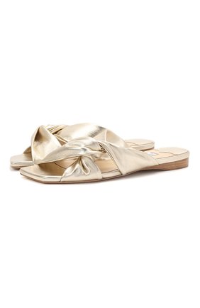 Женские кожаные шлепанцы narisa JIMMY CHOO золотого цвета по цене 38200 руб., арт. NARISA FLAT/MNA | Фото 1 Женские кожаные шлепанцы narisa JIMMY CHOO золотого цвета, арт. NARISA FLAT/MNA | Фото 1