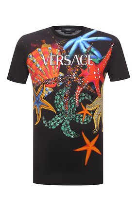 Мужская хлопковая футболка VERSACE черного цвета по цене 43200 руб., арт. A89321/1F01209 | Фото 1 Мужская хлопковая футболка VERSACE черного цвета, арт. A89321/1F01209 | Фото 1 (Рукава: Короткие; Материал внешний: Хлопок; Длина (для топов): Стандартные; Принт: С принтом; Стили: Кэжуэл)