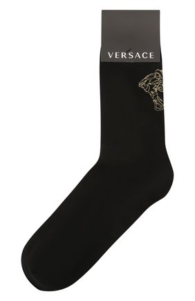 Мужские хлопковые носки VERSACE черного цвета, арт. ICZ0003/1F01217 | Фото 1 (Материал внешний: Хлопок; Кросс-КТ: бельё)