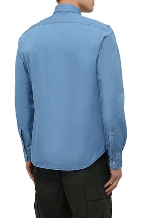 Мужская хлопковая рубашка ASPESI синего цвета, арт. S1 A CE52 6191 | Фото 4 (Манжеты: На пуговицах; Рукава: Длинные; Воротник: Акула; Случай: Повседневный; Длина (для топов): Стандартные; Рубашки М: Slim Fit; Материал внешний: Хлопок; Принт: Однотонные; Стили: Кэжуэл)