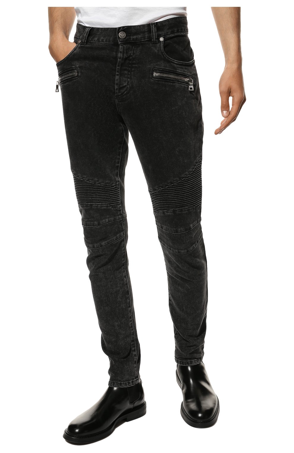 Мужские джинсы BALMAIN черного цвета, арт. VH0MG005/107D | Фото 3 (Силуэт М (брюки): Узкие; Кросс-КТ: Деним; Длина (брюки, джинсы): Стандартные; Стили: Гранж; Материал внешний: Хлопок; Детали: Потертости)
