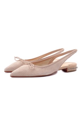 Женские замшевые балетки hall sling CHRISTIAN LOUBOUTIN бежевого цвета по цене 57150 руб., арт. 1210902/HALL SLING FLAT | Фото 1 Женские замшевые балетки hall sling CHRISTIAN LOUBOUTIN бежевого цвета, арт. 1210902/HALL SLING FLAT | Фото 1