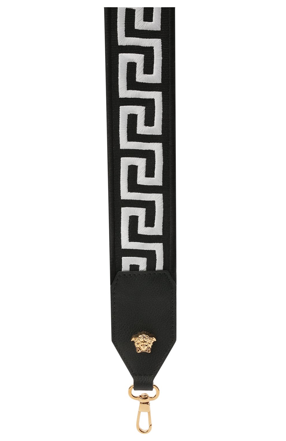 Женские ремень для сумки greca VERSACE черно-белого цвета по цене 51650 руб., арт. DP3I095/DNASRG | Фото 2 Женские ремень для сумки greca VERSACE черно-белого цвета, арт. DP3I095/DNASRG | Фото 2 (Ошибки технического описания: Нет высоты, Нет глубины; Размер: mini; Кросс-КТ: ремень-сумка; Материал: Текстиль)