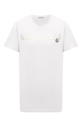 Женская хлопковая футболка MONCLER белого цвета, арт. G1-093-8C715-10-V8094 | Фото 1 (Материал внешний: Хлопок; Стили: Спорт-шик; Принт: С принтом; Женское Кросс-КТ: Футболка-одежда; Рукава: Короткие; Длина (для топов): Стандартные; Региональные ограничения белый список (Axapta Mercury): RU)